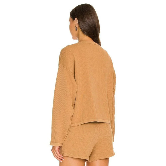 Donni Ribbed Cardigan in Camel Small Womens Sweatshirt - Picture 2 of 14